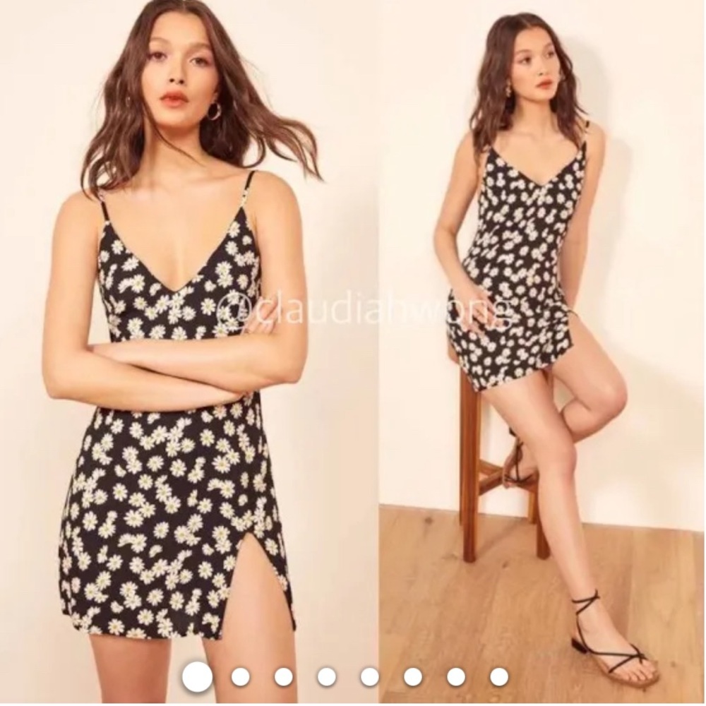 Reformation Black Silk Daisy Dress